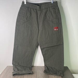 Men's Medium Dark Green Joggers with Embroidered Detail - 1332